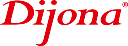 Red Dijona logo in italic font