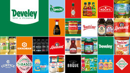 Markenübersicht der Develey Senf & Feinkost GmbH mit Produkten von Develey, Löwensenf, Bautz’ner, KOCH’s, Specht, BBQUE, Tabasco, Kikkoman und weiteren Feinkostmarken